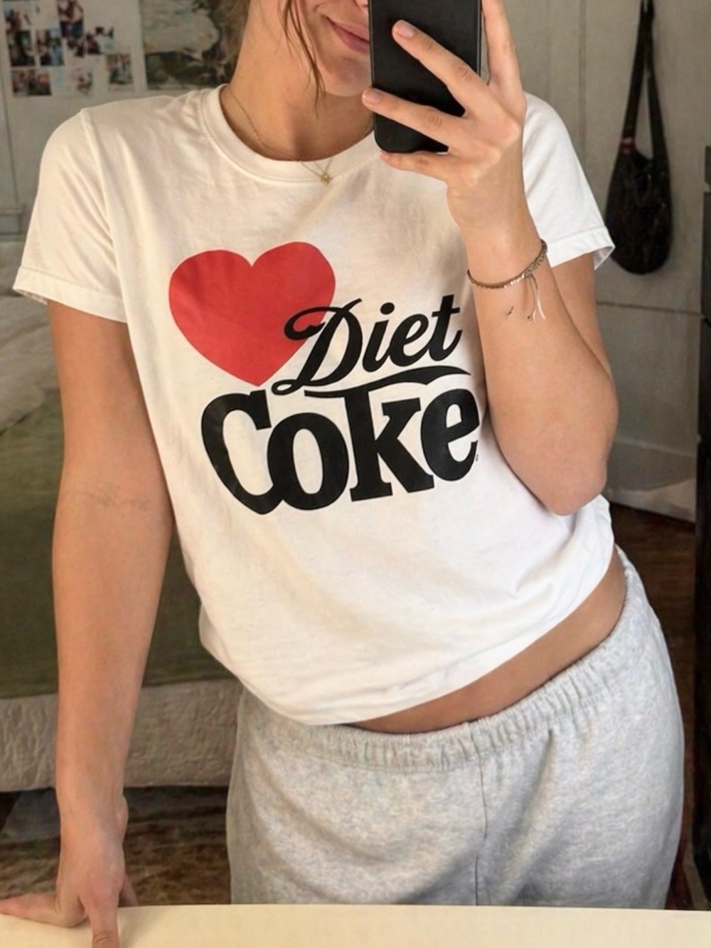 Diet Coke Graphic Tee White Red Heart Logo Medium Minimalist
